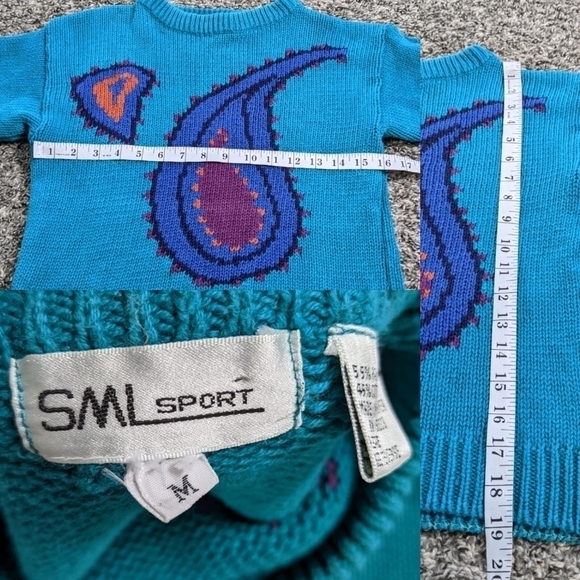 Vintage SML Sport blue paisley short sleeve sweater M - Picture 6 of 6